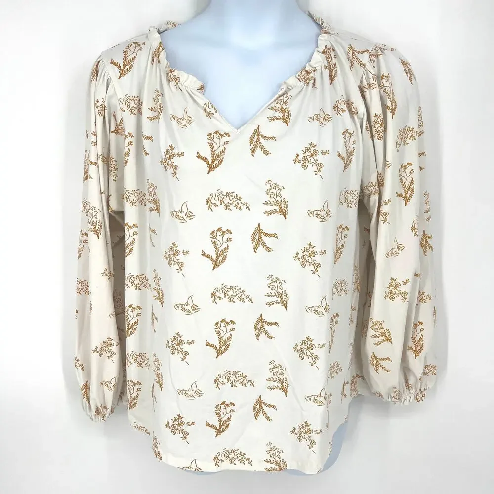 Elegantees Nepal Marigold Print Long Sleeve Stretch Cotton T Shirt Size 1X - Picture 7 of 7